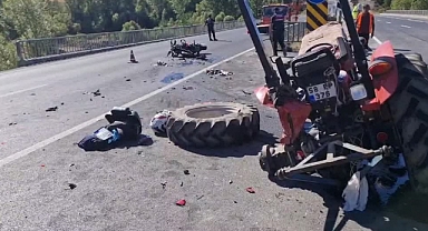 Motosiklet ve traktörün çarpışması sonucu 1 kişi öldü, 1 kişi yaralandı