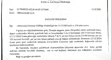 AFAD'DAN ORDU'YA UYARI